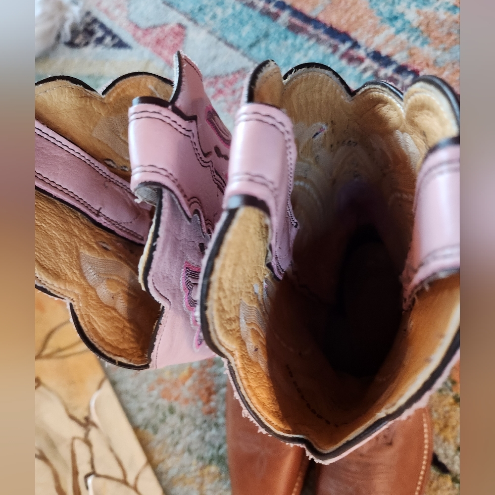 JUSTIN Punchy Pink Westerner Cowhide Foot COFFEE Leather Cowgirl Boots 8.5B EU C - Picture 11 of 16
